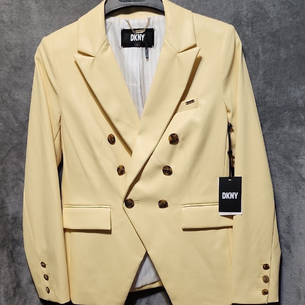 DKNY Light Yellow Double-Breasted Blazer Size 8 New With Tags - Picture 5 of 14